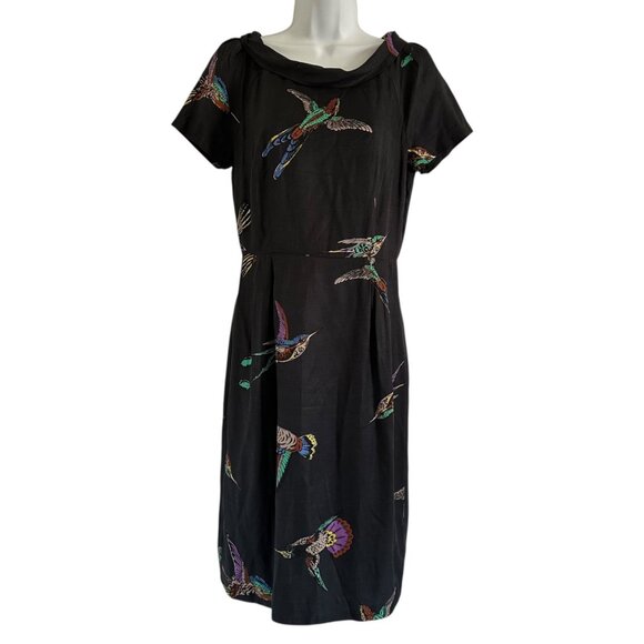 Boden dress UK 8L US 4L silk retro style hummingbird print short sleeve lined - Picture 1 of 16